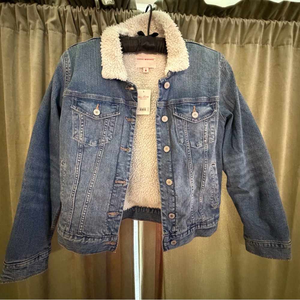 Lucky Brand Blue Denim Jacket with White Sherpa Lining